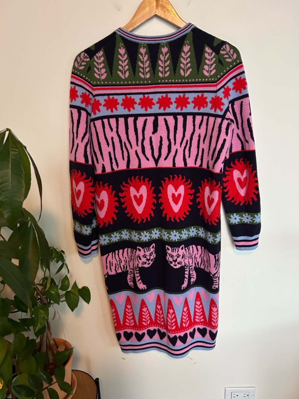 Boden Tigers Long Jacquard Cardigan Navy Pink Size S - Picture 10 of 10